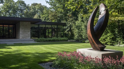 Minimalist Home with Modern Sculpture Garden