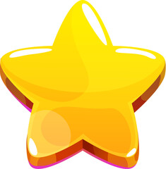 Game asset golden star for trophy award or reward prize and rank badge, cartoon vector. Golden star with shine glow for game asset level up, score reward or achievement, bonus award for game winner