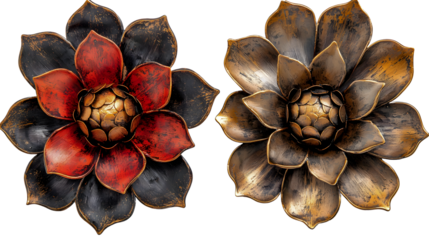 Elegant Decorative Metal Flowers in Red and Gold for Home Décor transparent background