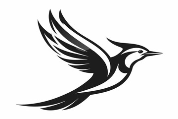 woodpecker silhouette vector illustration,cute woodpecker geometric line art symbol icon on white background.