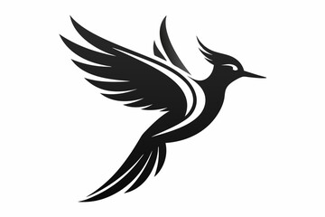 woodpecker silhouette vector illustration,cute woodpecker geometric line art symbol icon on white background.