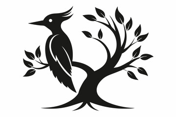 woodpecker silhouette vector illustration,cute woodpecker geometric line art symbol icon on white background.