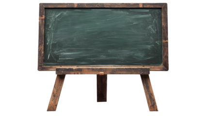 Empty Chalkboard on Wooden Stand Ready for Lesson or Presentation transparent background