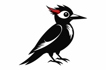 woodpecker silhouette vector illustration,cute woodpecker geometric line art symbol icon on white background.
