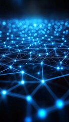 Luminous Network of Interconnected Nodes, High Tech Geometric Circuitry on Dark Background