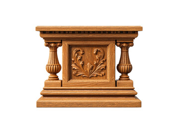 Fototapeta premium Ornate wooden pedestal with detailed carvings, isolated on white background.