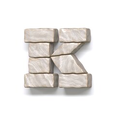 Stone wall font Letter K 3D