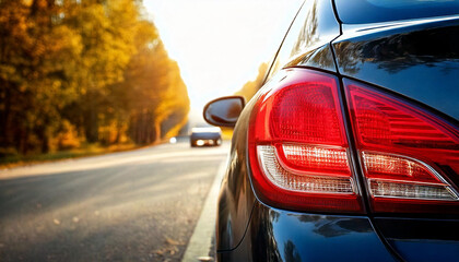 Close-Up of Car Brake Lights and Rear Lights on a Road, Traffic Situation, Driving Safety