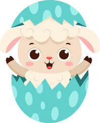 Surprise Cute Little Sheep Cartoon Character Out Of An Egg Shell