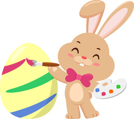 Cute Bunny Rabbit Cartoon Character Painting Colorful Easter Egg