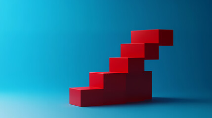 Blue Background with Red Stacked Cubes Forming a Geometric Staircase