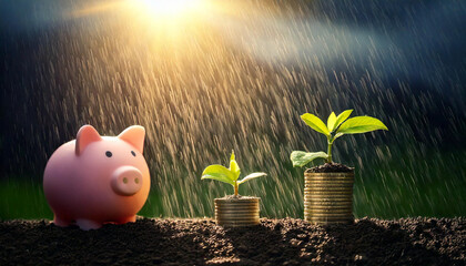 Cute Piggy Bank Illustration Representing Money Growth, Savings, and Investment for a Growing...