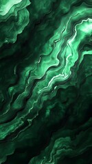 Obraz premium Mesmerizing Green Gradient Abstract Fluid Flow Texture Background with Waves and Copy Space
