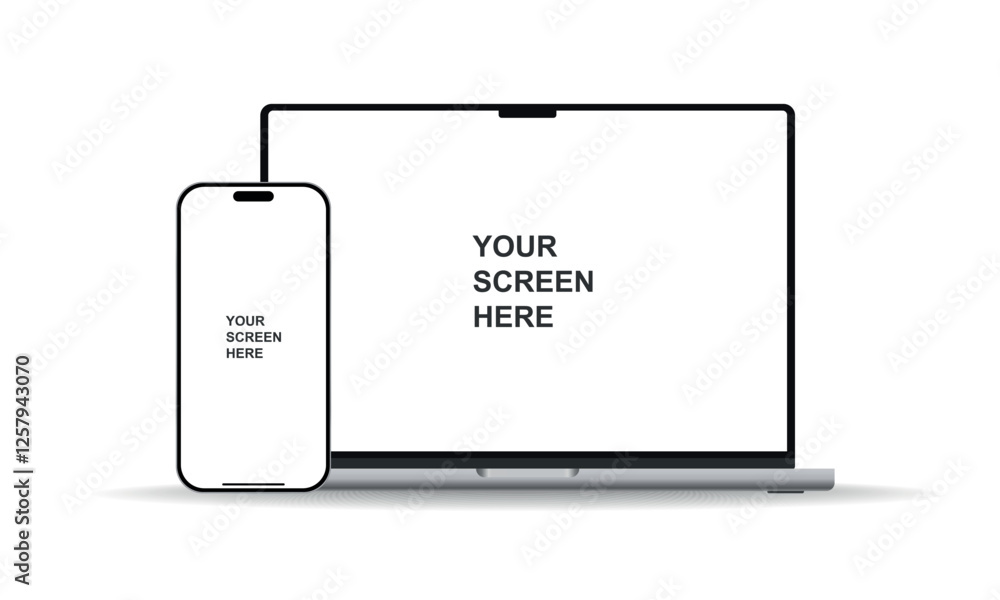 Poster modern laptop mockup front view and smartphone mockup high quality isolated on white background. not