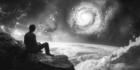 Obraz premium Man Gazing at Galaxy