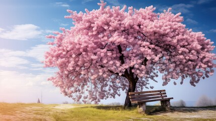 Naklejka premium bloom tree with bench