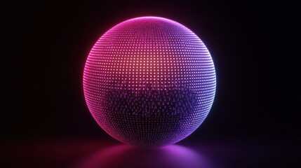 Creative 3d rendering sphere made of neon dots. Global network connection. Globe Grid. Worldwide communication. Futuristic earth globe. Science, technology and illustration on dark backdrop