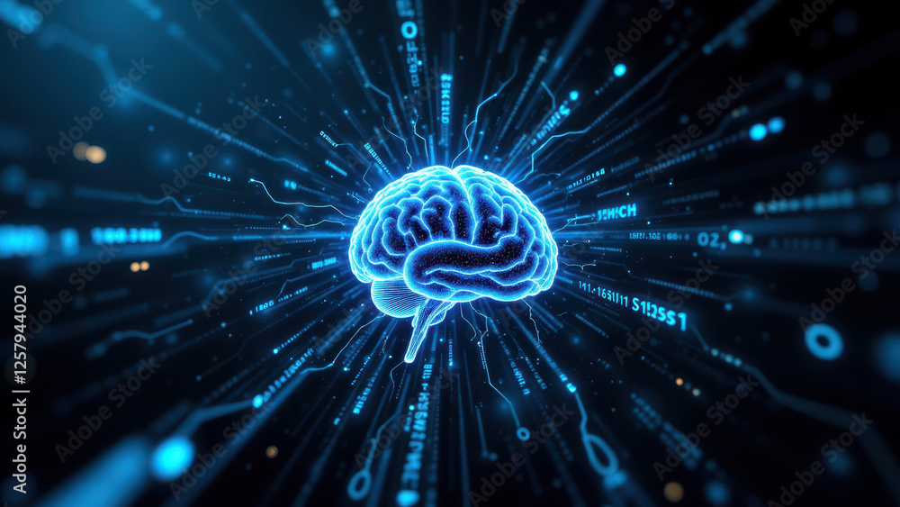 Poster ai-powered human brain concept with digital technology interface.