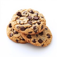 Delicious Homemade Chocolate Chip Cookies Stacked on White Background