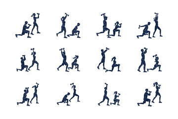 Collection of a man and woman exercising with dumbbells vector illustrator