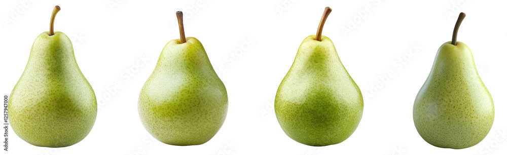 Wall mural Fresh Green Pears in a Row, isolated on transparent background.