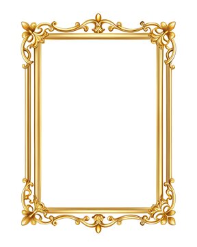 Double line rectangle golden frame isolated on white background, luxury gold border design