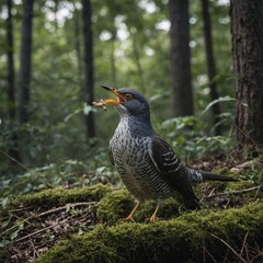A cuckoo bird calling out from the depths of the woods.