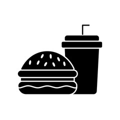 Fast Food Unhealthy Diet Icon. Vector Linear Illustration of Burger and Soda. Fast Food Unhealthy Diet in Line Style Design. Burger and Soda Symbol.