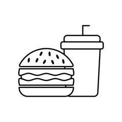 Fast Food Unhealthy Diet Icon. Vector Linear Illustration of Burger and Soda. Fast Food Unhealthy Diet in Line Style Design. Burger and Soda Symbol.