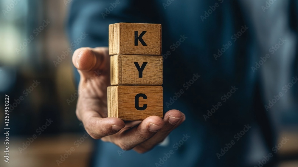 Poster A person holds wooden blocks displaying the letters 
