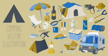 キャンプグッズ　ベクター素材　クラシックカラー