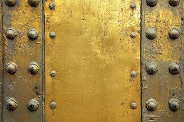 Fototapeta premium Metal surface coated with gold paint and bolt attachments