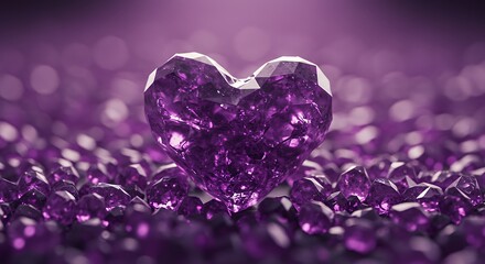 Fototapeta premium Amethyst Heart Gemstone on Pile of Crystals for Love and Valentine's
