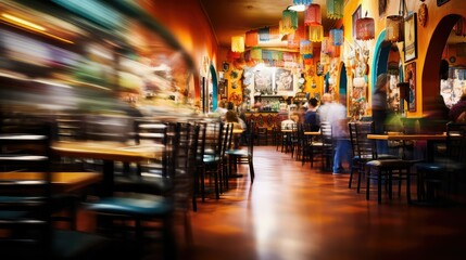 Naklejka premium vibrant blurred mexican restaurant interior