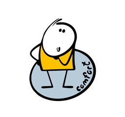 Stickman is in a comfort zone. Vector illustration of doodle man thinking how to go beyond the limits. Psychological support.  
 Isolated funny character on white background.