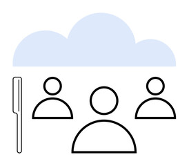 Users linked under a cloud symbol, representing networking, cloud storage, remote teamwork, and connectivity. Ideal for digital tools, IT solutions, workflow, innovation communication remote work