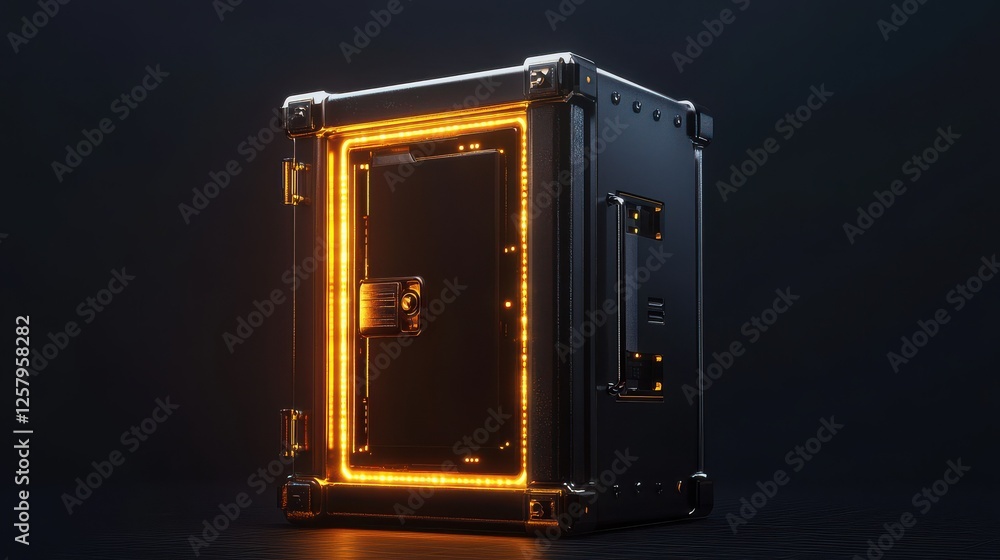 Poster the 3d safe, adorned with floating digital locks, represents the highest level of security for finan