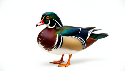 "Vibrant Wood Duck – High-Resolution Stock Photo of a Stunning Waterfowl on White Background"

