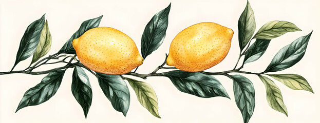 Lemons on branch, garden, food, design