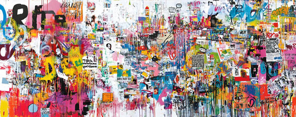 Fototapeta premium A vibrant and chaotic explosion of colors and textures in an abstract collage artwork