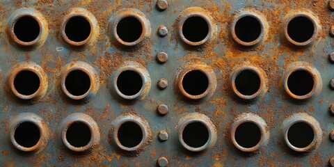 Obraz premium Rusted Metal Surface with Holes and Rivets