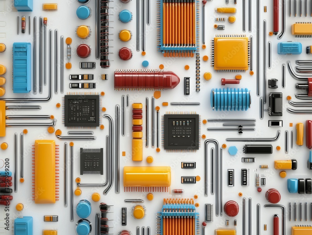 Poster a detailed view of a computer motherboard featuring various electronic components such as processors