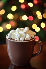 a hot chocolate mug topped with marshmallows, their softness contrasting with the rich cocoa beneath