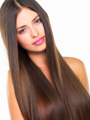 Hair care, texture and portrait of woman in studio with keratin, salon and hydration treatment....