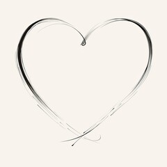 Hand-drawn simple heart line with a curved tail, isolated on a white background. Minimalist black thin line doodle love symbol, perfect for wedding invitation card design, greeting card, or romantic e