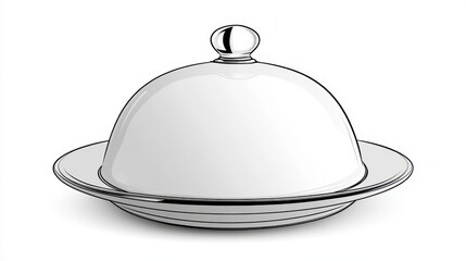 Obraz premium Elegant white food server with a domed lid, featuring a silver rim and a simple design, placed on a white background