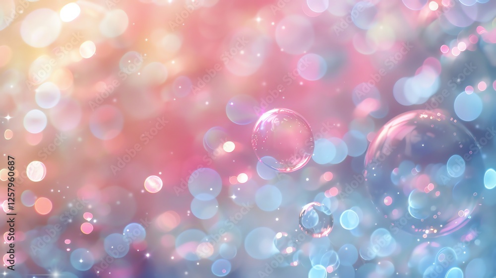 Poster abstract background with soft pastel colors, bokeh and bubbles.