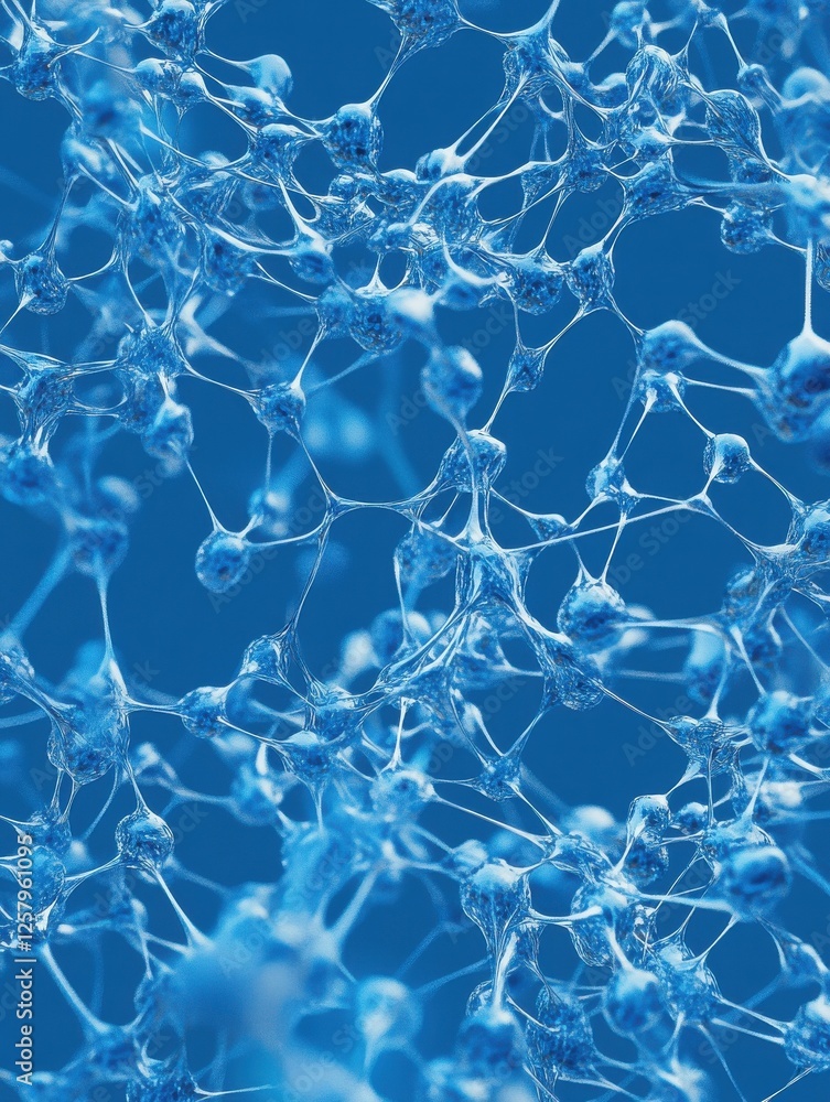 Poster abstract connected dots on bright blue background. 3d rendering