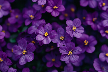      Purple flowers are in a field of green leaves