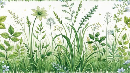 Fototapeta premium Grass Types Identification Guide: Detailed Close-up Images for Gardening Education